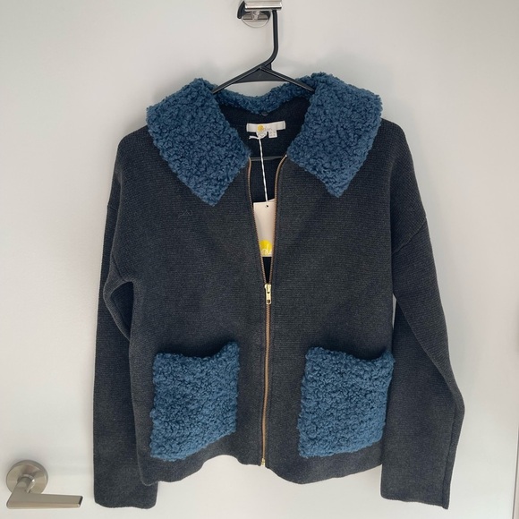 Boden Jackets & Blazers - BODEN Cozy Grey Jacket with Blue Teddy Accents